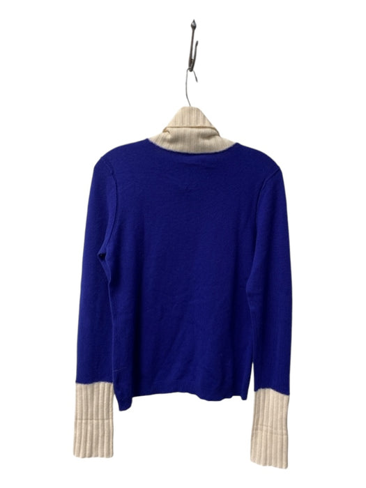 Magaschoni Size Est Small Blue & Cream Cashmere Long Sleeve Turtle Neck Sweater Blue & Cream / Est Small