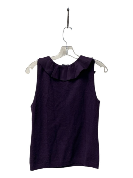 Magaschoni Size Est Small Plum Cashmere Sleeveless Round Neck Ruffle Detail Top Plum / Est Small