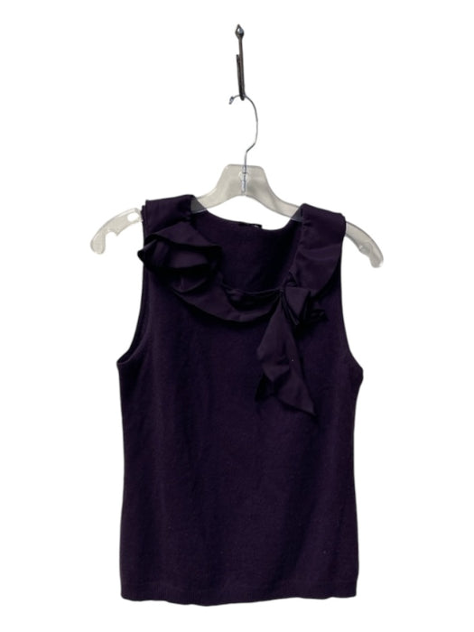 Magaschoni Size Est Small Plum Cashmere Sleeveless Round Neck Ruffle Detail Top Plum / Est Small