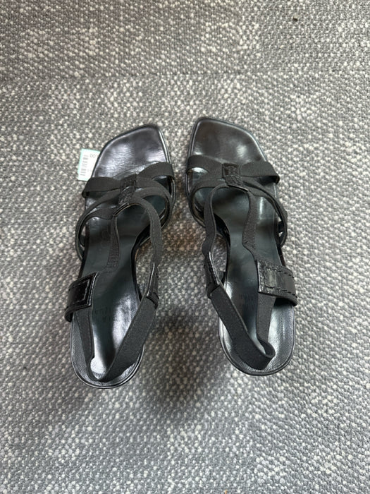 Stuart Weitzman Shoe Size 7 Black Leather Elastic Strapy Block Heel Heels