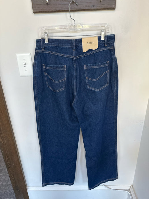 Acler Size 8 Dark Wash Cotton High Waist Wide Leg Jeans