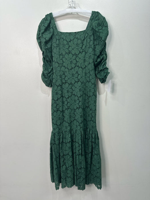 Loeffler Randall Size 4 Green Nylon Blend Lace Overlay Puff 3/4 Sleeve Dress