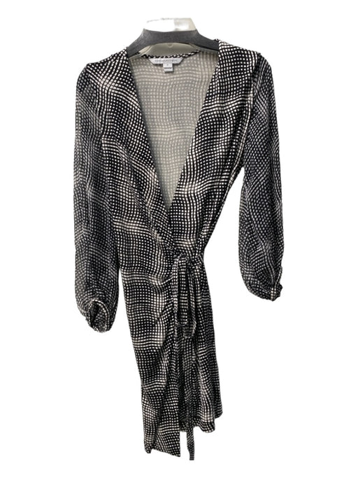 Diane Von Furstenberg Size 10 Black & White Silk Long Sheer Sleeves Wrap Dress Black & White / 10