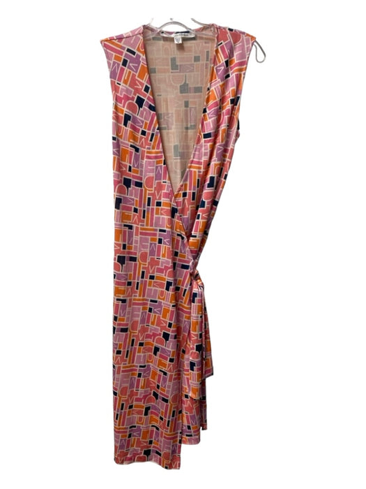 Diane Von Furstenberg Size EST 10 Pink, Orange & Black Silk Sleeveless Dress Pink, Orange & Black / EST 10