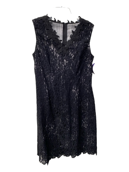 Elie Tahari Size 10 Black Rayon Blend Lace Overlay Sleeveless V Neck Dress Black / 10