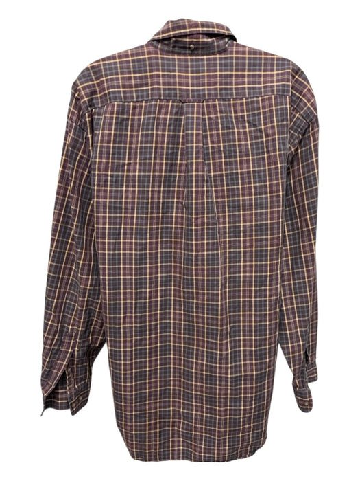 Facconable Size L Dark Red Cotton Plaid Button up Men's Long Sleeve Shirt Dark Red / L