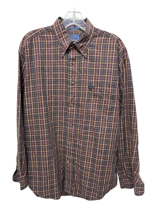 Facconable Size L Dark Red Cotton Plaid Button up Men's Long Sleeve Shirt Dark Red / L