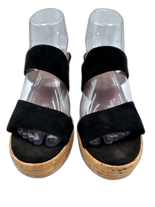 Franco Sarto Shoe Size 8 Black & Beige Leather Upper Cork Wedge Platform Sandals Black & Beige / 8