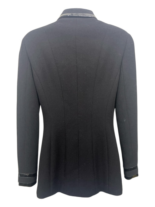 Chanel Size 36 Black Wool Patent Trim Stripe Detail Button Front Blazer Jacket Black / 36