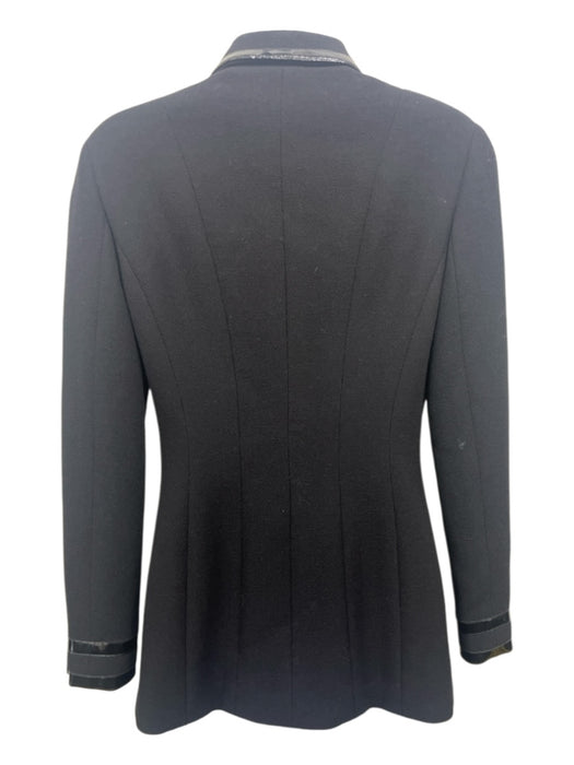 Chanel Size 36 Black Wool Patent Trim Stripe Detail Button Front Blazer Jacket Black / 36