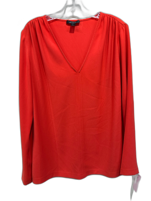 St John Size 8 Orange Triacetate & Polyester V Neck Long Sleeve Top Orange / 8