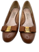 Salvatore Ferragamo Shoe Size 8 Brown Leather Bow detail Gold Hardware Flats Brown / 8