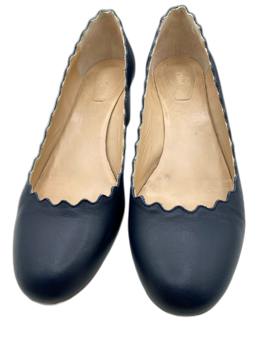 Chloe Shoe Size 38 Slate Navy Leather Scalloped Edge Round Toe Slip On Pumps Slate Navy / 38