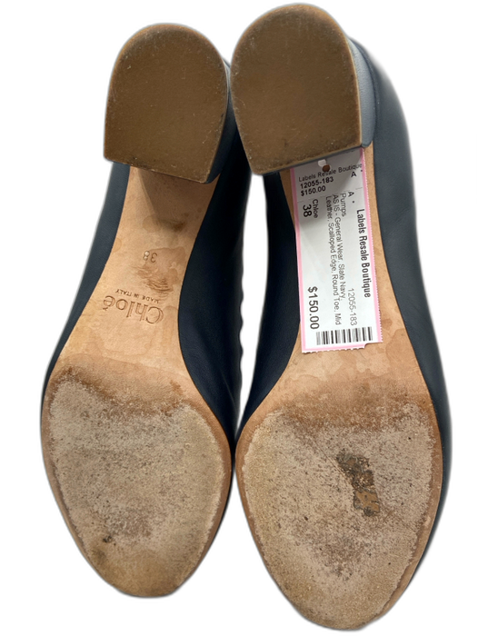 Chloe Shoe Size 38 Slate Navy Leather Scalloped Edge Round Toe Slip On Pumps Slate Navy / 38