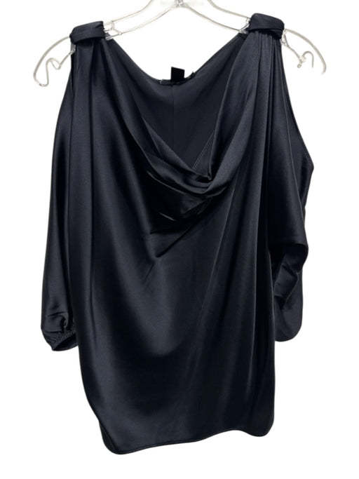 St. John Size M Black Silk & Spandex Short Sleeve Cowl Neck Wide Neck Top Black / M