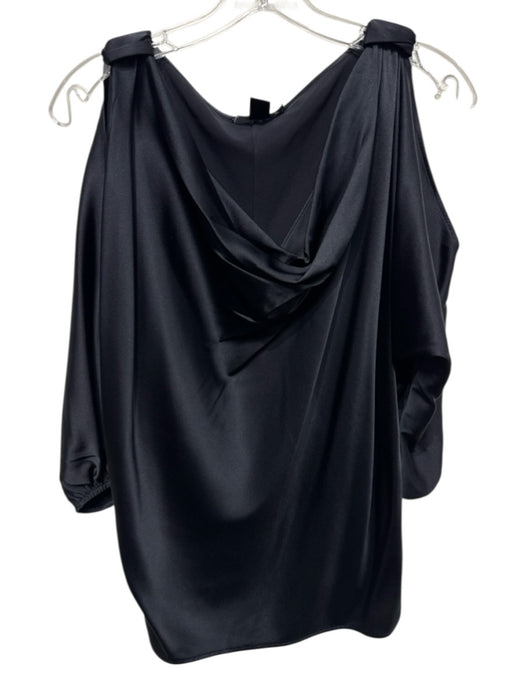 St. John Size M Black Silk & Spandex Short Sleeve Cowl Neck Wide Neck Top Black / M