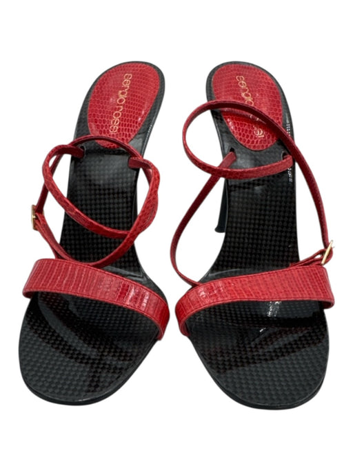 Sergio Rossi Shoe Size 38 Red & Black Snake Embossed Leather Stiletto Sandals Red & Black / 38