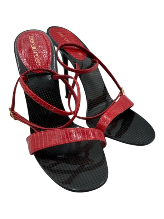 Sergio Rossi Shoe Size 38 Red & Black Snake Embossed Leather Stiletto Sandals Red & Black / 38