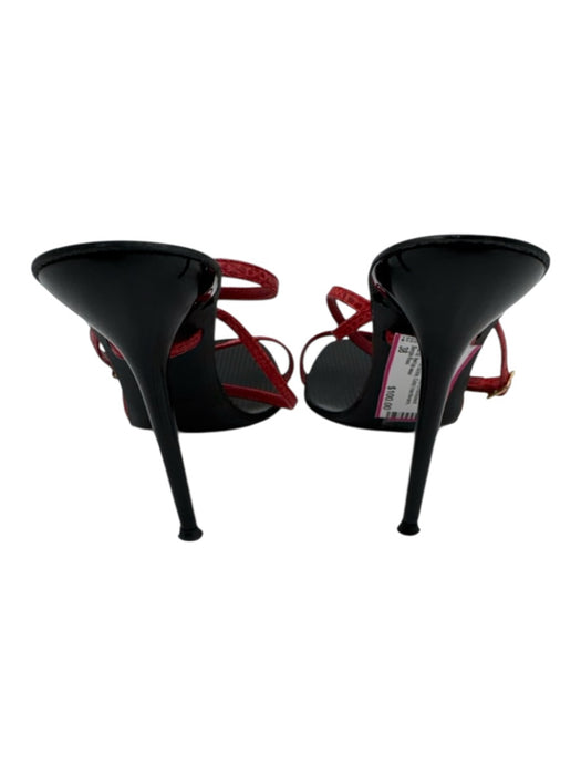 Sergio Rossi Shoe Size 38 Red & Black Snake Embossed Leather Stiletto Sandals Red & Black / 38
