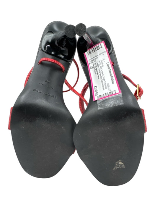 Sergio Rossi Shoe Size 38 Red & Black Snake Embossed Leather Stiletto Sandals Red & Black / 38