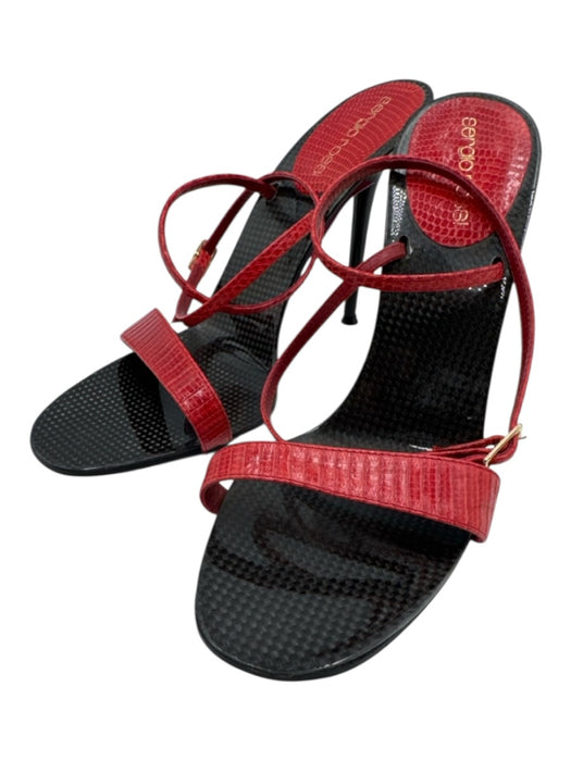 Sergio Rossi Shoe Size 38 Red & Black Snake Embossed Leather Stiletto Sandals Red & Black / 38