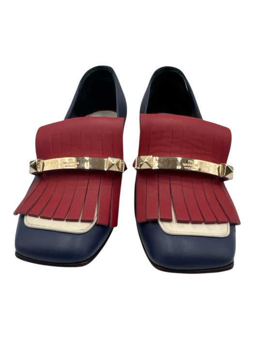 Valentino Shoe Size 38 Navy & Red Leather Gold hardware Tassel Block Heel Pumps Navy & Red / 38