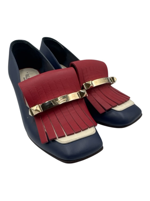 Valentino Shoe Size 38 Navy & Red Leather Gold hardware Tassel Block Heel Pumps Navy & Red / 38