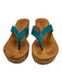 KJacques Shoe Size 38 Teal & Tan Cork Leather Thong Wedge Sandals Teal & Tan / 38