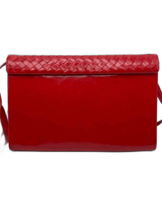 Bottega Veneta Red Leather Patent Woven Magnetic Flap Vintage Bag Red