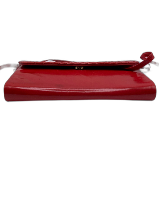 Bottega Veneta Red Leather Patent Woven Magnetic Flap Vintage Bag Red