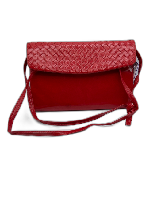 Bottega Veneta Red Leather Patent Woven Magnetic Flap Vintage Bag Red