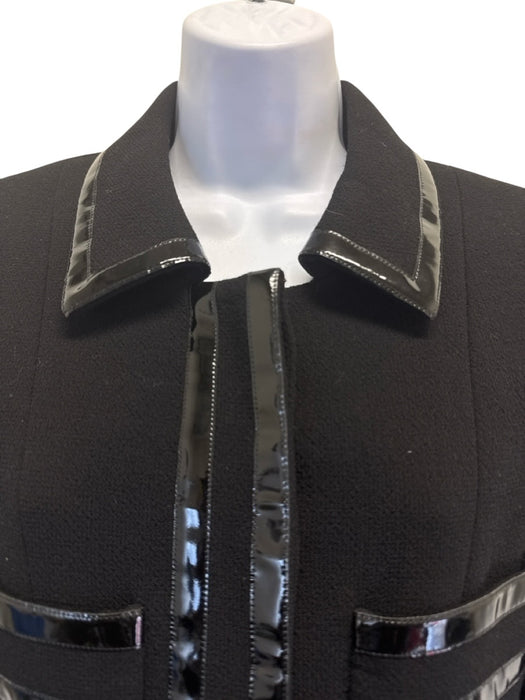 Chanel Boutique Size 36 Black Wool Vinyl Trim Buttons Pockets Collar Jacket Black / 36