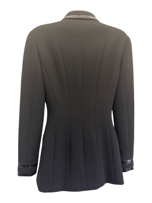 Chanel Boutique Size 36 Black Wool Vinyl Trim Buttons Pockets Collar Jacket Black / 36