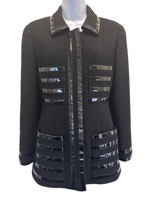 Chanel Boutique Size 36 Black Wool Vinyl Trim Buttons Pockets Collar Jacket Black / 36