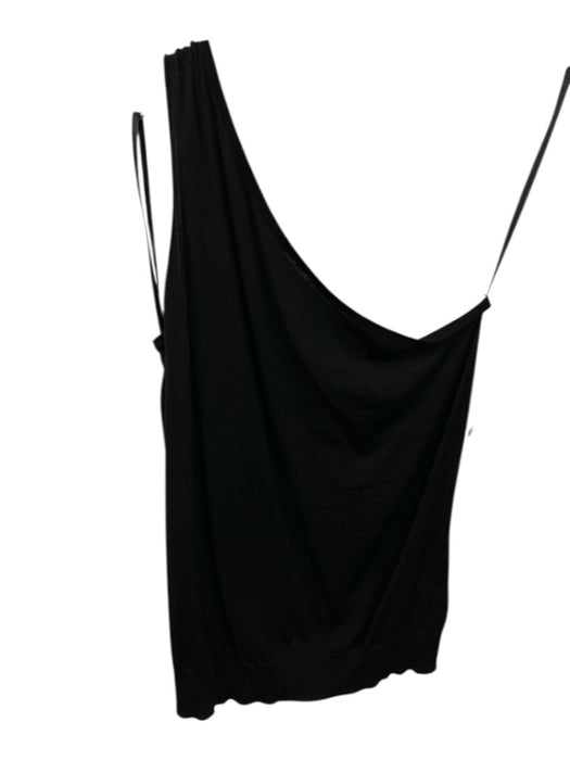 St John Size S Black Wool & Rayon Sleeveless One Shoulder Knit Sheer Top Black / S
