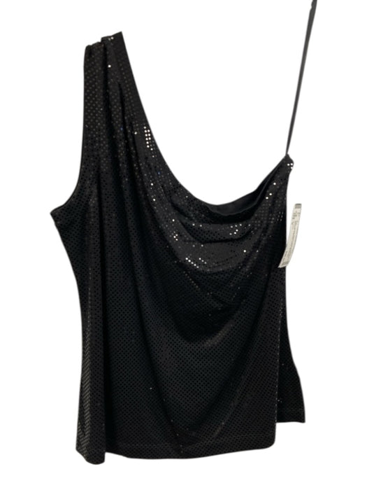 St John Size S Black Wool & Rayon Sleeveless One Shoulder Paillettes Sheer Top Black / S