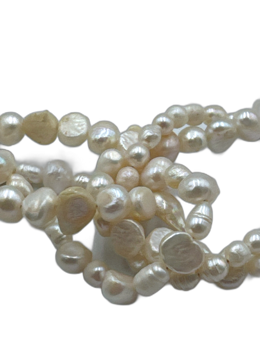 White & Gold Pearls Multi Strand Station Beads Insertion Clasp Necklace White & Gold