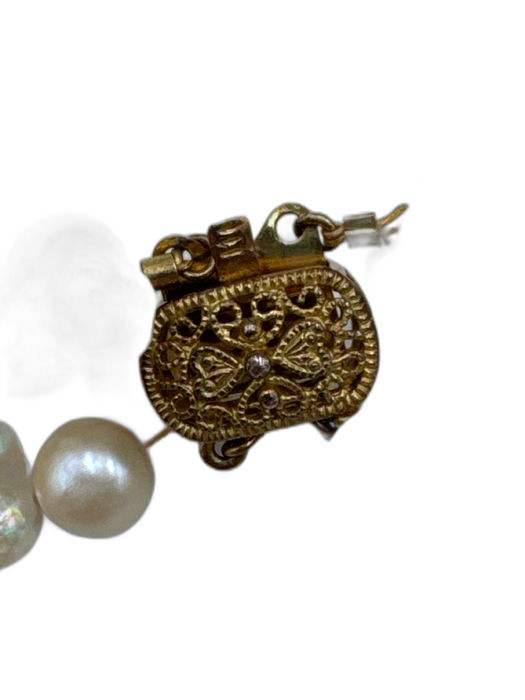 White & Gold Pearls Multi Strand Station Beads Insertion Clasp Necklace White & Gold