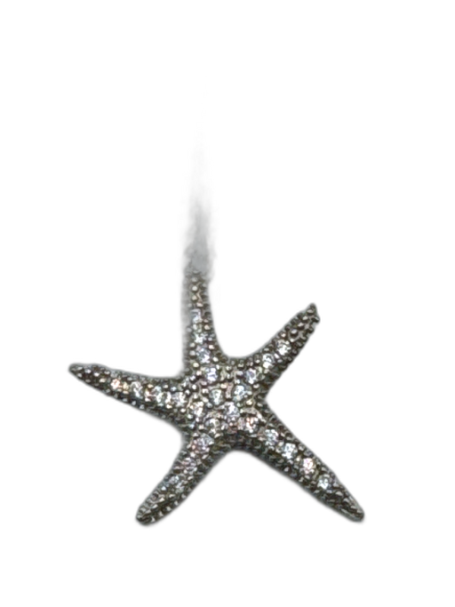 Silver 925 Sterling Silver Clasp Starfish Cubic Zirconia Pendant Necklace Silver