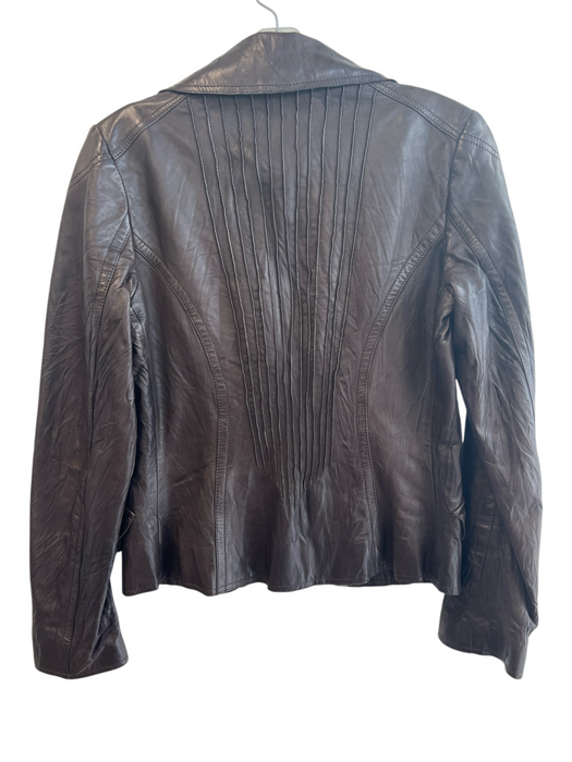 Cole Haan Size Medium Brown Lambskin Pintuck Details 1 Button Pockets Jacket Brown / Medium
