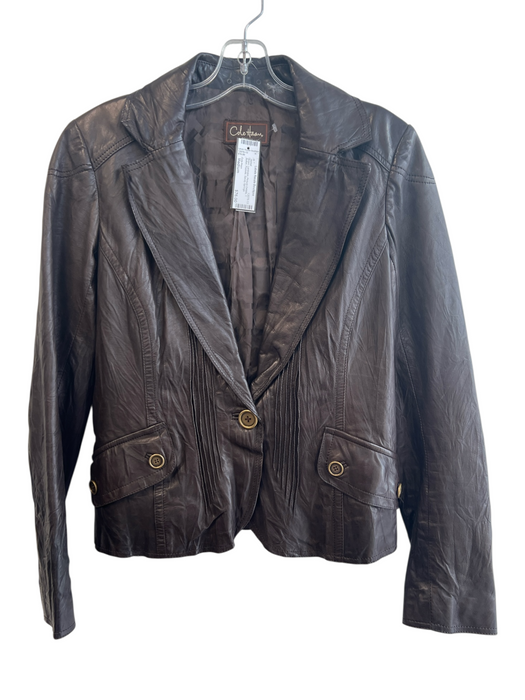 Cole Haan Size Medium Brown Lambskin Pintuck Details 1 Button Pockets Jacket Brown / Medium