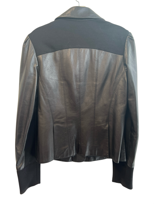 Diane Von Furstenberg Size 8 Black Leather 3 Button Stretch Panels Jacket Black / 8