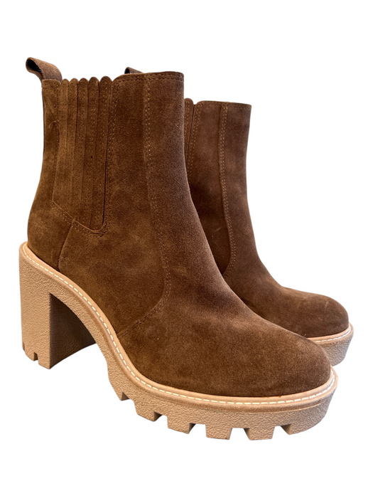 Gianni Bini Shoe Size 9 Brown Suede Gum sole Round Toe Stretch Panel Booties Brown / 9