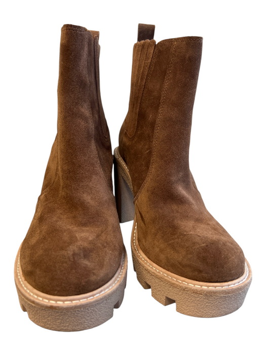 Gianni Bini Shoe Size 9 Brown Suede Gum sole Round Toe Stretch Panel Booties Brown / 9