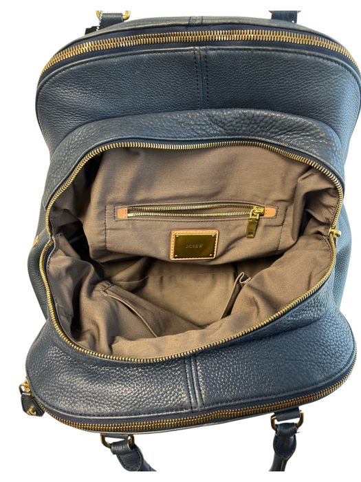 J Crew Teal Blue Leather Pebbled Top Handles Double Top Zip 2 compartments Bag Teal Blue / Large