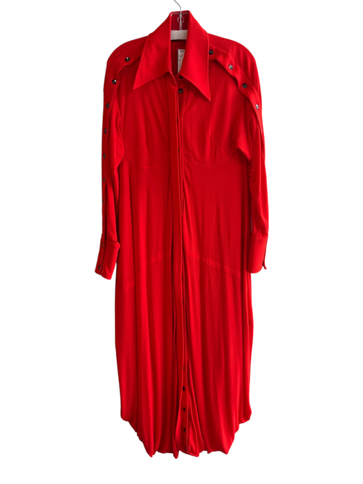 Proenza Schouler Size XS Red Viscose Button Down Back Buttons Long Sleeve Dress Red / XS
