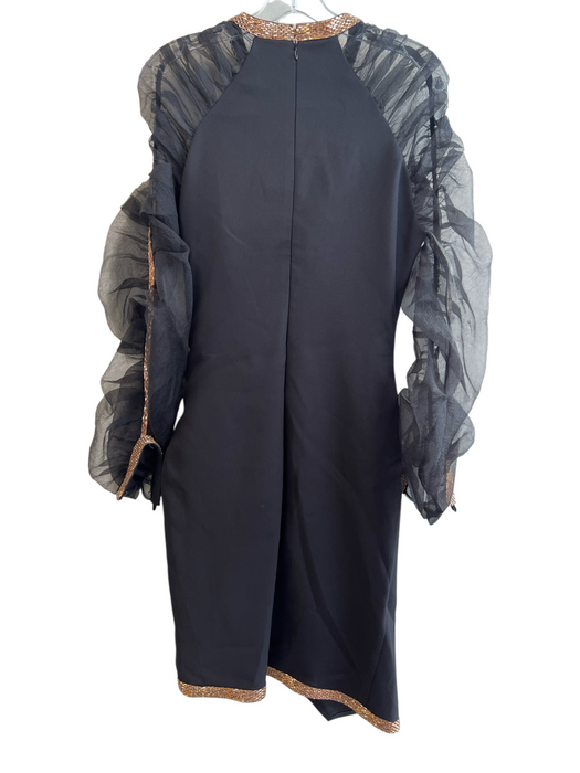 Shareen Again Size 40 Black & Bronze Long Sheer Sleeves Decorative Trim Dress Black & Bronze / 40