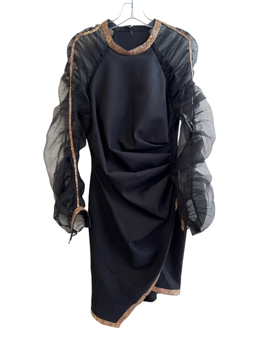 Shareen Again Size 40 Black & Bronze Long Sheer Sleeves Decorative Trim Dress Black & Bronze / 40
