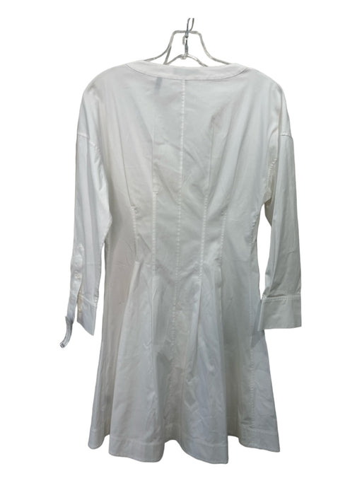 Theory Size 4 White Cotton V Neck Button Front Long Sleeve Seam Detail Dress White / 4