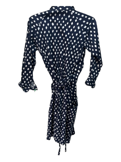 Samantha Sung Size 8 Navy Blue & White Cotton Wrap Mini Diamond Pattern Dress Navy Blue & White / 8